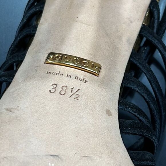 Gucci Gold & Black Rope Heels With Buckle Closure. Pre-Owned. Size 38.5 (8.5) - Picture 10 of 16